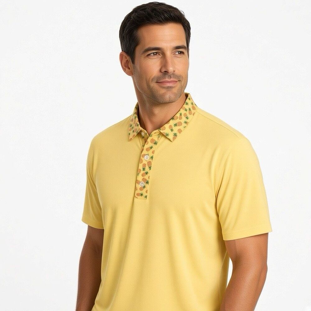 AV Polo Golf Shirt Pineapple Print Performance Mens Size 2XL Short Sleeve